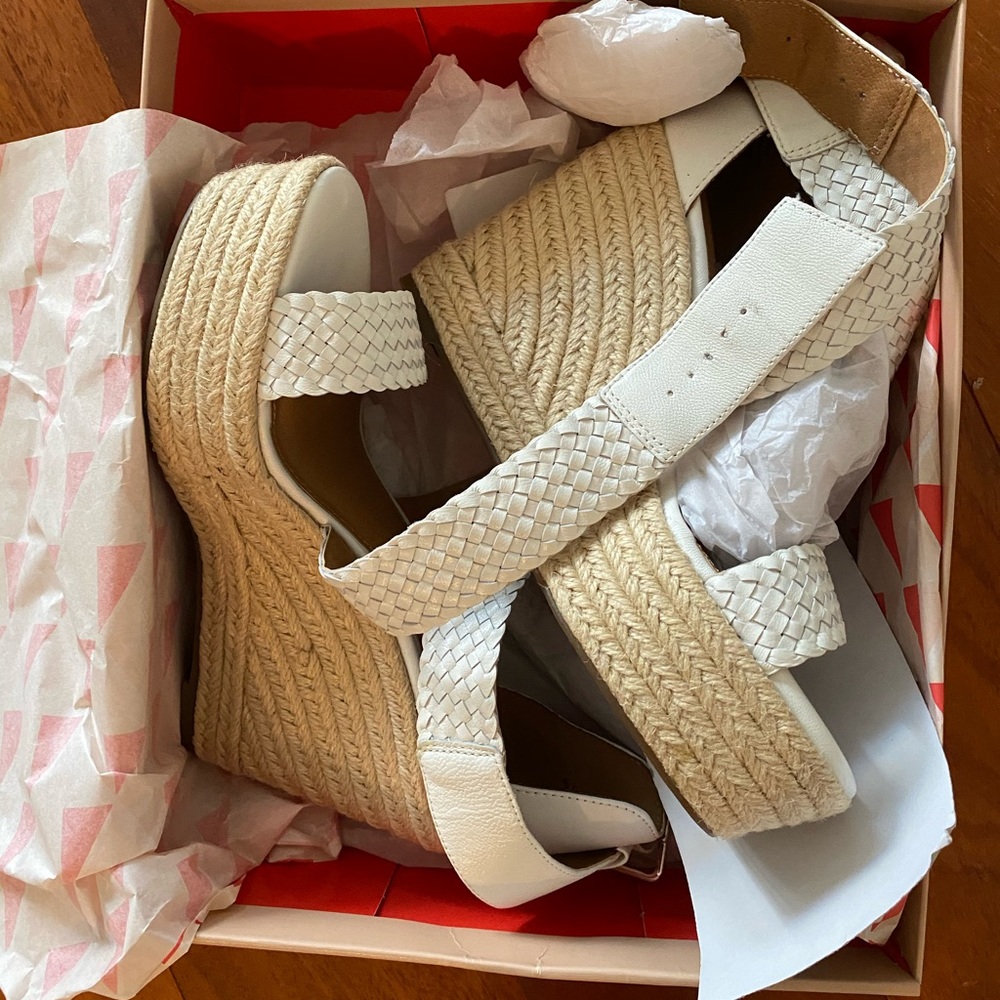 New White Leather Wedges